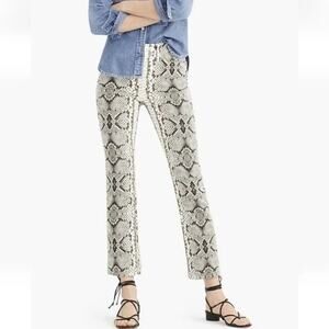 J. Crew Snakeskin Slim Flared Crop Mid Rise Trousers Pants 24 Cream Green Brown